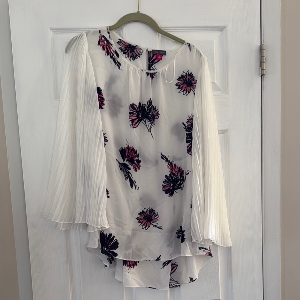 Vince Camuto Floral White Blouse with Pink Accents